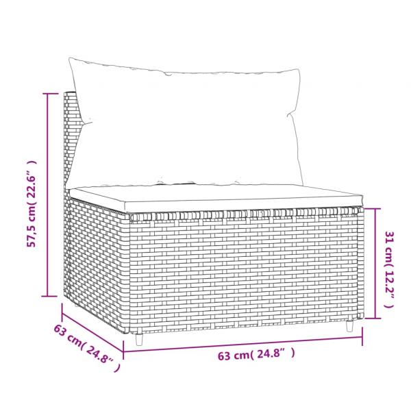 Garten-Mittelsofa mit Kissen Grau Poly Rattan