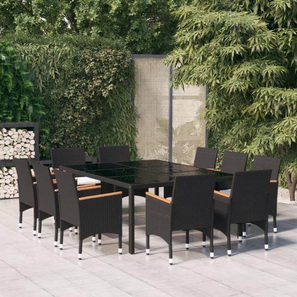 ARDEBO.de - 11-tlg. Garten-Essgruppe Poly Rattan Schwarz