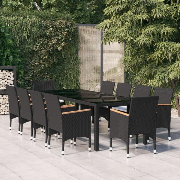 ARDEBO.de - 11-tlg. Garten-Essgruppe Poly Rattan Schwarz