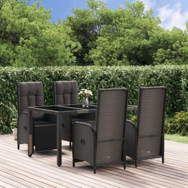 ARDEBO.de - 5-tlg. Garten-Essgruppe mit Kissen Schwarz Poly Rattan