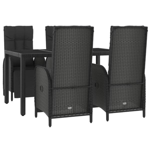 5-tlg. Garten-Essgruppe mit Kissen Schwarz Poly Rattan