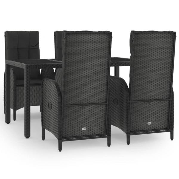 5-tlg. Garten-Essgruppe mit Kissen Schwarz Poly Rattan