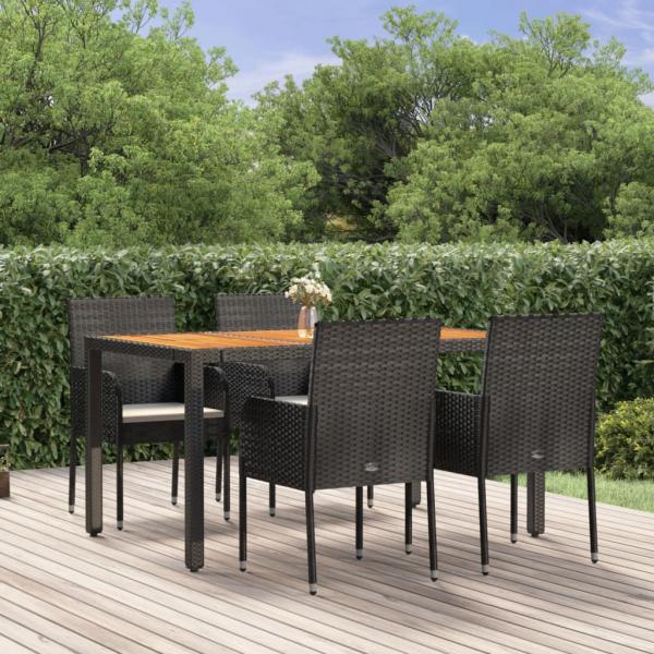 ARDEBO.de - 5-tlg. Garten-Essgruppe mit Kissen Schwarz Poly Rattan