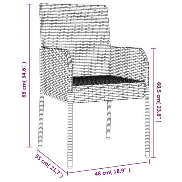 5-tlg. Garten-Essgruppe mit Kissen Schwarz Poly Rattan