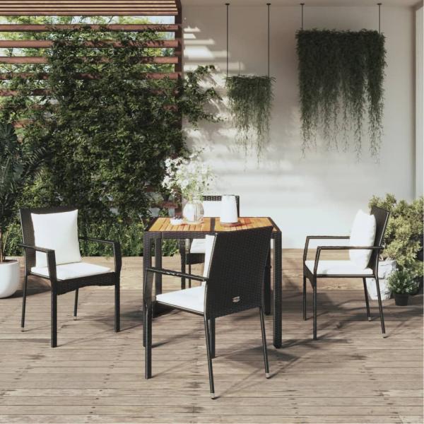 ARDEBO.de - 5-tlg. Garten-Essgruppe mit Kissen Schwarz Poly Rattan