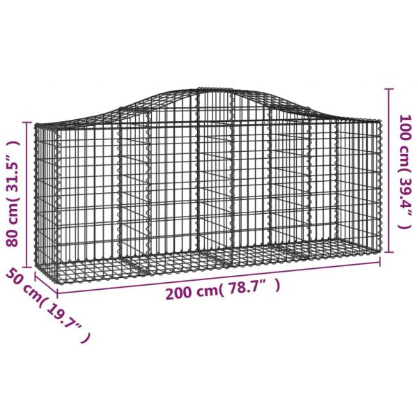 Gabionen mit Hochbogen 18 Stk. 200x50x80/100cm Verzinktes Eisen