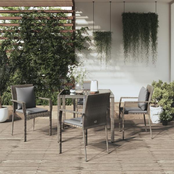 ARDEBO.de - 5-tlg. Garten-Essgruppe mit Kissen Grau Poly Rattan