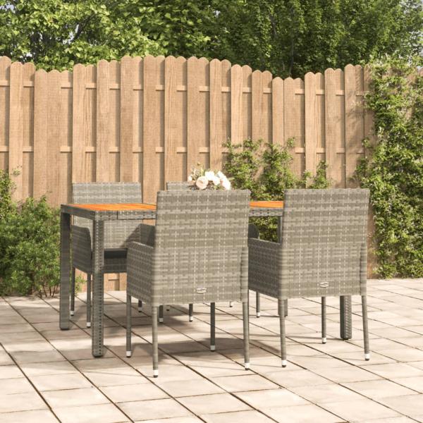 ARDEBO.de - 5-tlg. Garten-Essgruppe mit Kissen Grau Poly Rattan