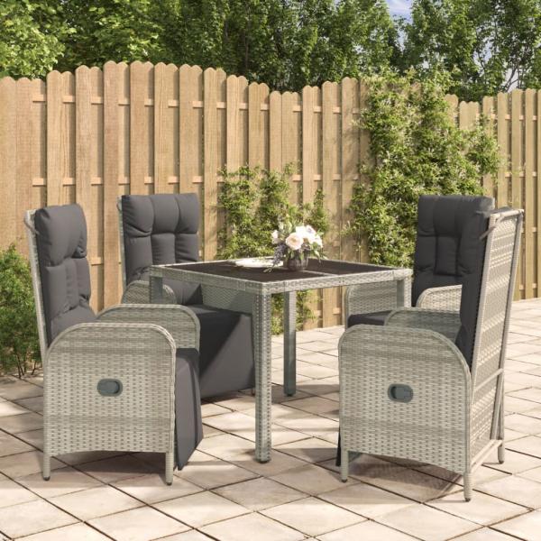 ARDEBO.de - 5-tlg. Garten-Essgruppe mit Kissen Grau Poly Rattan