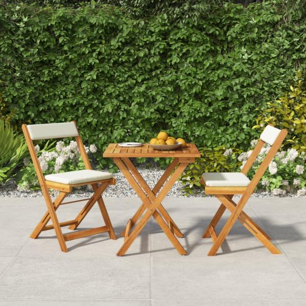 ARDEBO.de - 3-tlg. Bistro-Set Klappbar mit Kissen Massivholz Akazie 