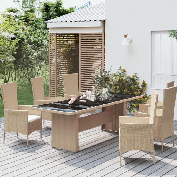 ARDEBO.de - Gartentisch mit Glasplatte Beige Poly Rattan & Hartglas