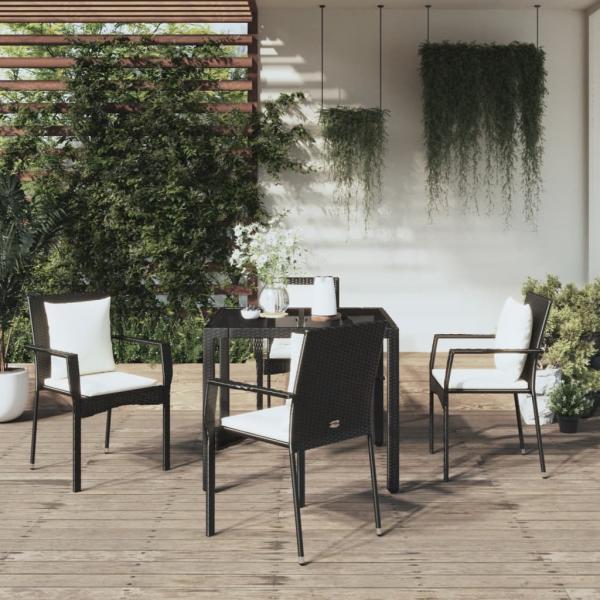 ARDEBO.de - 5-tlg. Garten-Essgruppe mit Kissen Schwarz Poly Rattan