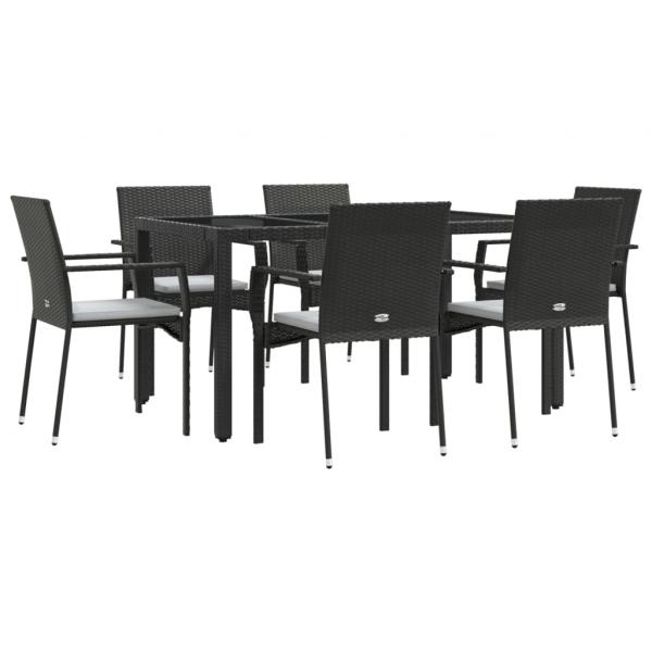 7-tlg. Garten-Essgruppe mit Kissen Schwarz Poly Rattan