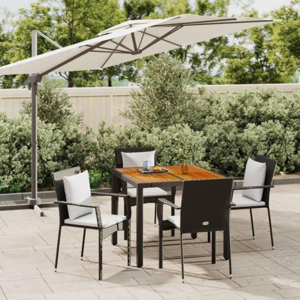 ARDEBO.de - 5-tlg. Garten-Essgruppe mit Kissen Schwarz Poly Rattan