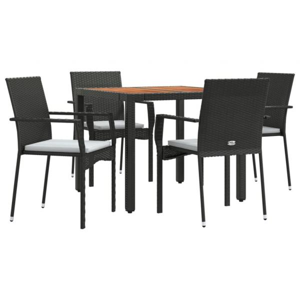 5-tlg. Garten-Essgruppe mit Kissen Schwarz Poly Rattan