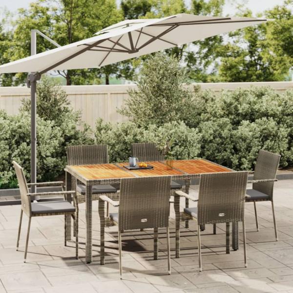 ARDEBO.de - 7-tlg. Garten-Essgruppe mit Kissen Grau Poly Rattan