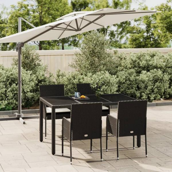 ARDEBO.de - 5-tlg. Garten-Essgruppe mit Kissen Schwarz Poly Rattan