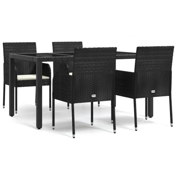 5-tlg. Garten-Essgruppe mit Kissen Schwarz Poly Rattan