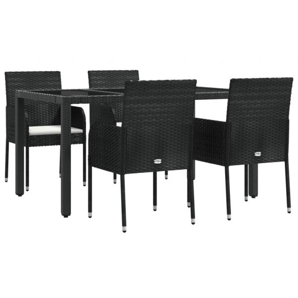 5-tlg. Garten-Essgruppe mit Kissen Schwarz Poly Rattan