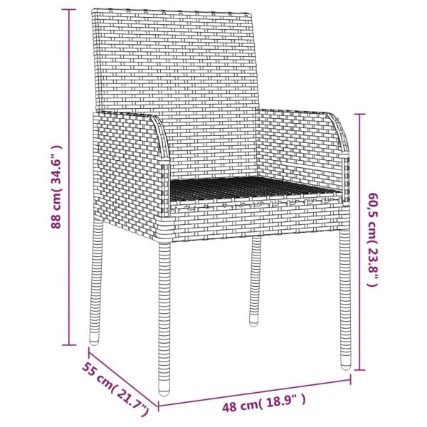 7-tlg. Garten-Essgruppe mit Kissen Schwarz Poly Rattan