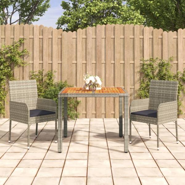 ARDEBO.de - 3-tlg. Garten-Essgruppe mit Kissen Grau Poly Rattan