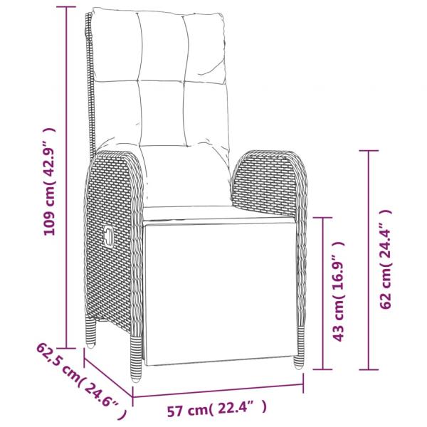 3-tlg. Garten-Essgruppe mit Kissen Schwarz Poly Rattan