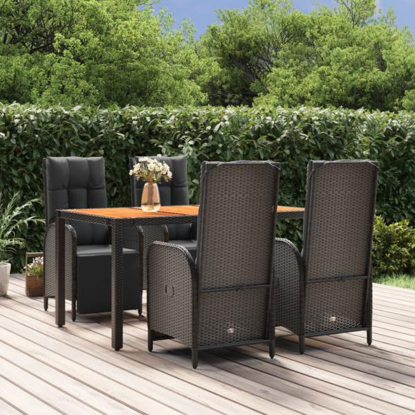 ARDEBO.de - 5-tlg. Garten-Essgruppe mit Kissen Schwarz Poly Rattan