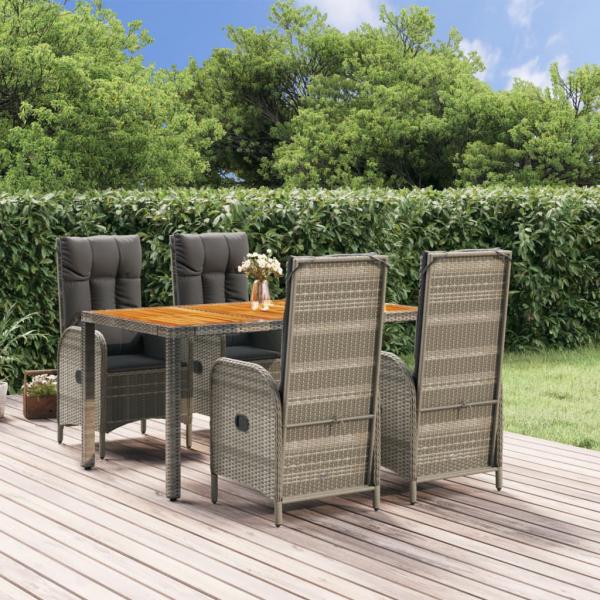 ARDEBO.de - 5-tlg. Garten-Essgruppe mit Kissen Grau Poly Rattan