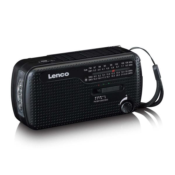 Portable wind-up emergency radio flashlight and power bank in one - Black