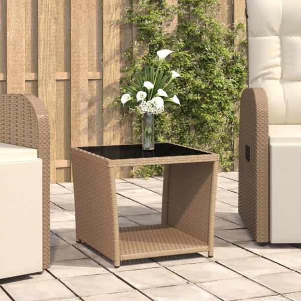 ARDEBO.de - Beistelltisch mit Glasplatte Beige Poly Rattan & Hartglas