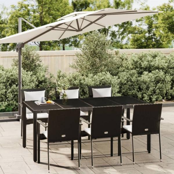 ARDEBO.de - 7-tlg. Garten-Essgruppe mit Kissen Schwarz Poly Rattan