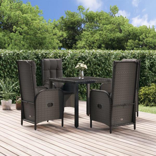 ARDEBO.de - 5-tlg. Garten-Essgruppe mit Kissen Schwarz Poly Rattan