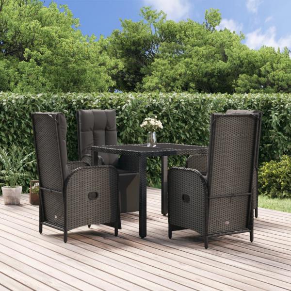 ARDEBO.de - 5-tlg. Garten-Essgruppe mit Kissen Schwarz Poly Rattan