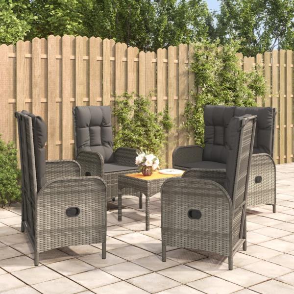 ARDEBO.de - 5-tlg. Garten-Essgruppe mit Kissen Grau Poly Rattan