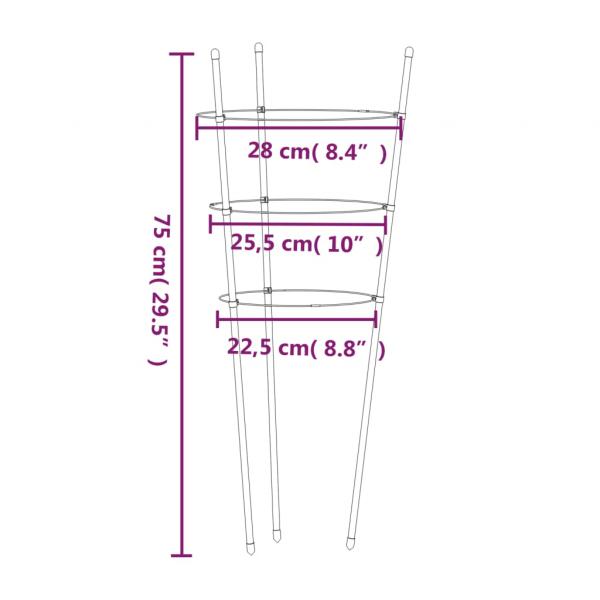 Pflanzenstützen mit 3 Ringen 5 Stk. Grün 75 cm Stahl