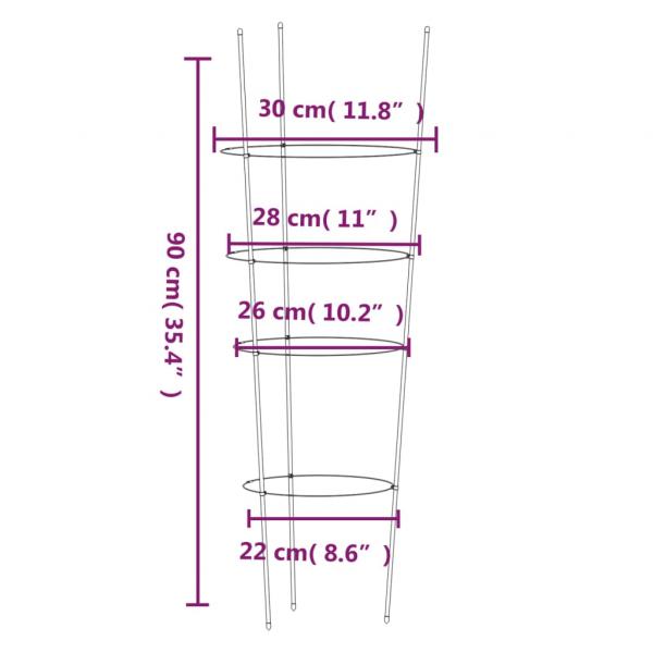 Pflanzenstützen mit 4 Ringen 5 Stk. Grün 90 cm Stahl