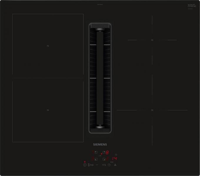 ARDEBO.de Siemens ED611BGA6 iQ300 Induktionskochfeld mit Dunstabzug+Flachkanal (ED611BS16E+HZ9VDSB4), 60cm breit, Rahmenlos aufliegend, schwarz