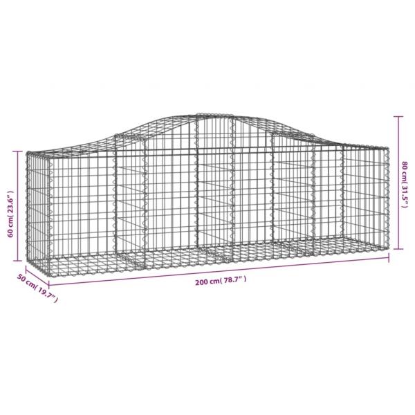 Gabionen mit Hochbogen 14 Stk. 200x50x60/80 cm Verzinktes Eisen