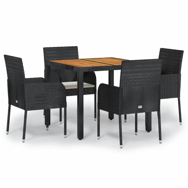 5-tlg. Garten-Essgruppe mit Kissen Schwarz Poly Rattan