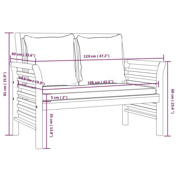 2-tlg. Garten-Lounge-Set mit Cremeweißen Kissen Massivholz