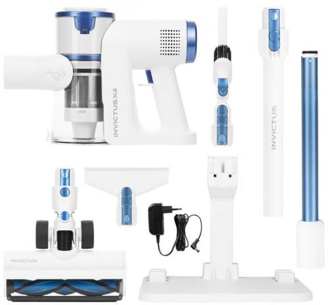 INVICTUS X4, Akkustaubsauger, Set 11-tlg., 3-fach-Filtersystem, 180° Gelenkkopf mit LED-Spot-Lichtern, Automodus, weiß