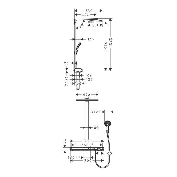 Hansgrohe Rainmaker Select Showerpipe E 460 EcoSmart Duschsystem, 9 l/min, Thermostat, Handbrause, 2jet, weiß/chrom (27028400)