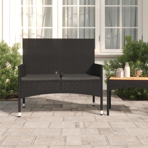 ARDEBO.de - Gartenbank 2-Sitzer mit Kissen Schwarz Poly Rattan