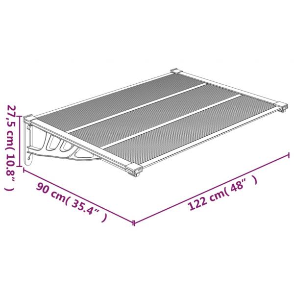 Türvordach Grau und Transparent 122x90 cm Polycarbonat