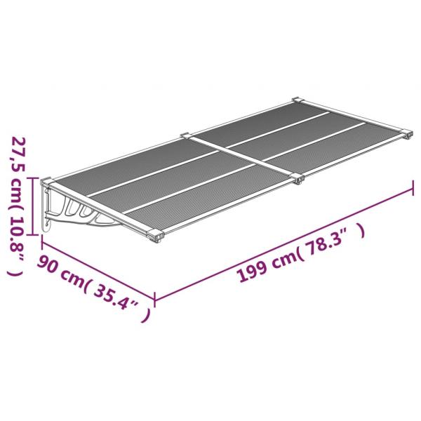 Türvordach Grau und Transparent 199x90 cm Polycarbonat