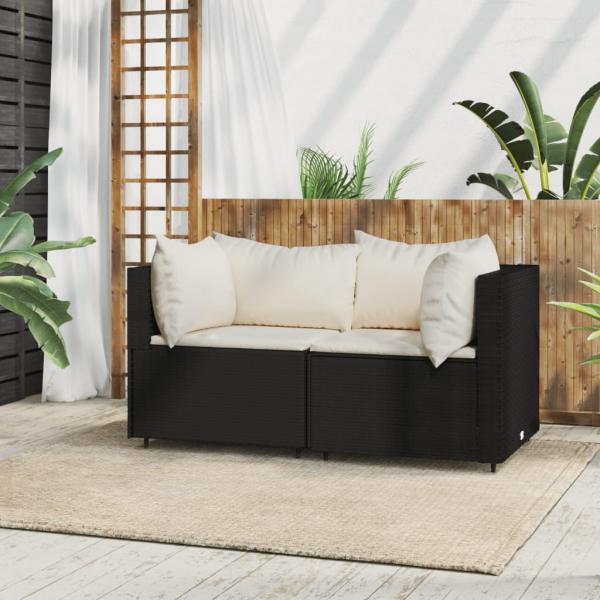 ARDEBO.de - Garten-Ecksofas mit Kissen 2 Stk. Schwarz Poly Rattan