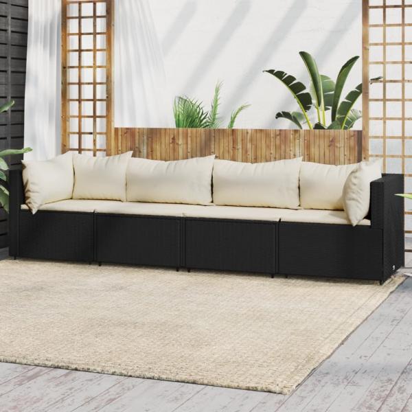 ARDEBO.de - 4-tlg. Garten-Lounge-Set mit Kissen Schwarz Poly Rattan