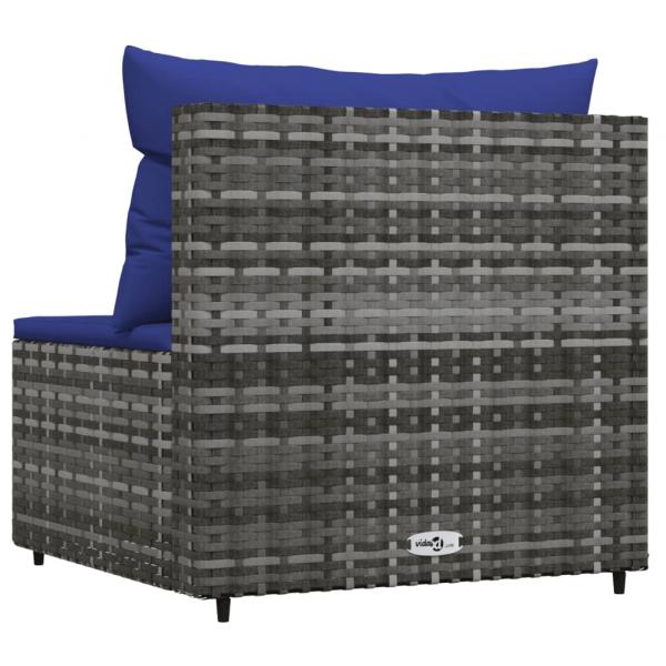 Garten-Mittelsofa mit Kissen Grau Poly Rattan