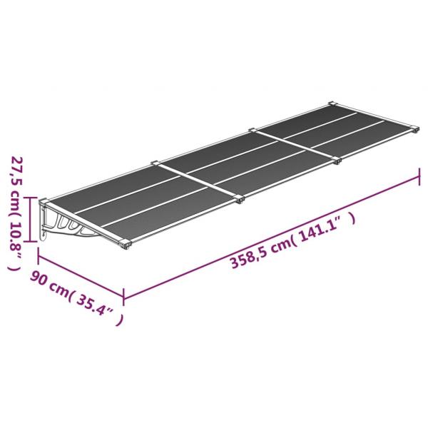 Türvordach Schwarz 358,5x90 cm Polycarbonat