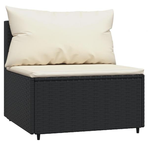 Garten-Mittelsofa mit Kissen Schwarz Poly Rattan